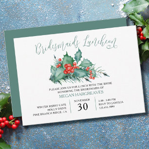 Winter Berry Holly en Pine Bridesmaids Luncheon Kaart