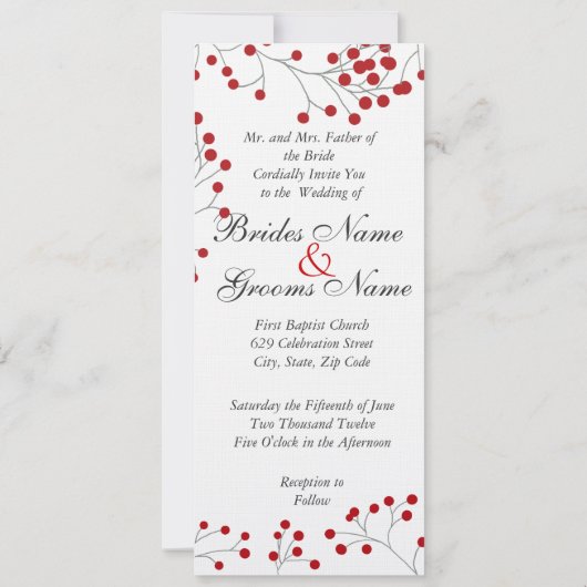 Winter Berry Invitation Tall Kaart (Achterkant)