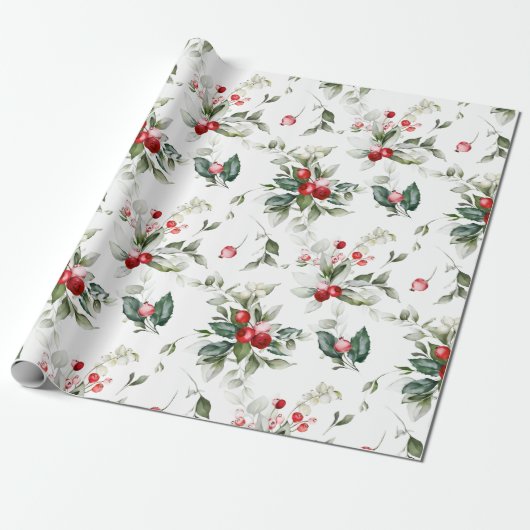Winter Berry-kerstinpakpapier Cadeaupapier (Uitgerold)