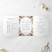 Winter Berry Kerstmis Bruiloft Tijdlijn Uitnodigin Drieluik Wenskaart (Binnen)