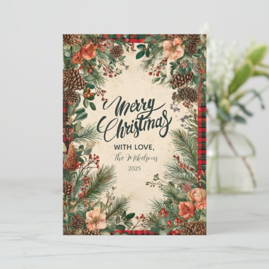 Winter Berry Pine Christmas Feestdagenkaart (Staand voorkant)