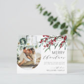 Winter Berry Script Kerst een foto boog Feestdagenkaart (Staand voorkant)