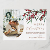 Winter Berry Script Kerst een foto boog Folie Feestdagenkaart (Voorkant)