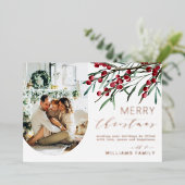 Winter Berry Script Kerst een foto boog Folie Feestdagenkaart (Staand Voorkant)