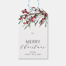 Winter Berry Script Vrolijke Kerstvakantie Cadeaulabel