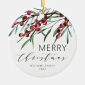 Winter Berry Script Vrolijke Kerstvakantie Keramisch Ornament (Voorkant)