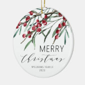 Winter Berry Script Vrolijke Kerstvakantie Keramisch Ornament (Links)