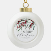 Winter Berry Script Vrolijke Kerstvakantie Keramische Bal Ornament (Voorkant)