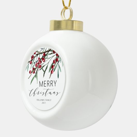 Winter Berry Script Vrolijke Kerstvakantie Keramische Bal Ornament (Rechts)