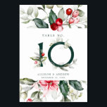 Winter Berry | Tabel nummer 10 Kaart<br><div class="desc">Deze kwetsbare waterverf groene grens heeft traditionele kerstkleuren, bosgroen, olijfgroen en cranberry-rood op helder wit. Het nummer van de tabel is in het midden in bosgroen met rode bessen en groene groenboten. De overige trouwgegevens zijn hieronder direct te vinden. Al tekst kan worden uitgegeven om de behoeften van uw gebeurtenis...</div>