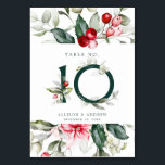 Winter Berry | Tabel nummer 10 Kaart<br><div class="desc">Deze kwetsbare waterverf groene grens heeft traditionele kerstkleuren, bosgroen, olijfgroen en cranberry-rood op helder wit. Het nummer van de tabel is in het midden in bosgroen met rode bessen en groene groenboten. De overige trouwgegevens zijn hieronder direct te vinden. Al tekst kan worden uitgegeven om de behoeften van uw gebeurtenis...</div>