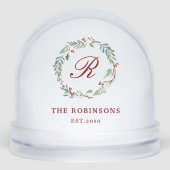 Winter Berry Wreath Family Name Monogram Sneeuwbol (Voorkant)
