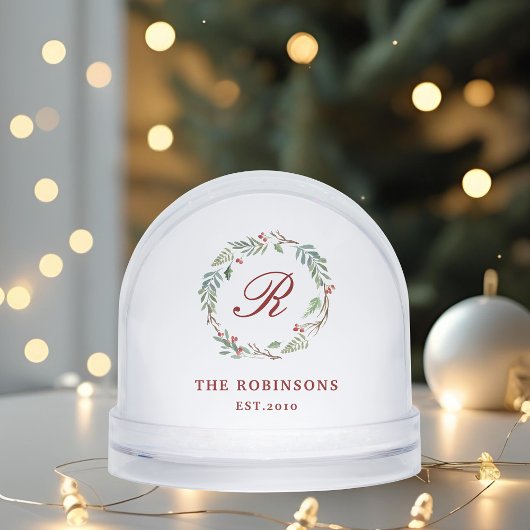 Winter Berry Wreath Family Name Monogram Sneeuwbol