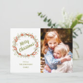 Winter Berry Wreath | Kerstfeest met foto's Feestdagenkaart (Staand voorkant)