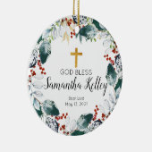 Winter Berry Wreath Personalized Girl Baptism Keramisch Ornament (Rechts)