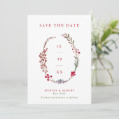 Winter Berry Wreath Wedding Photo Save The Date (Staand voorkant)