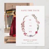 Winter Berry Wreath Wedding Photo Save The Date (Voorkant / Achterkant)