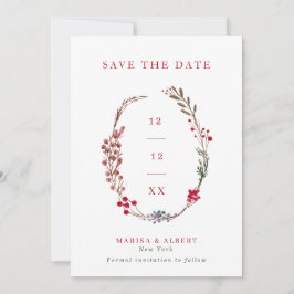 Winter Berry Wreath Wedding Photo Save The Date