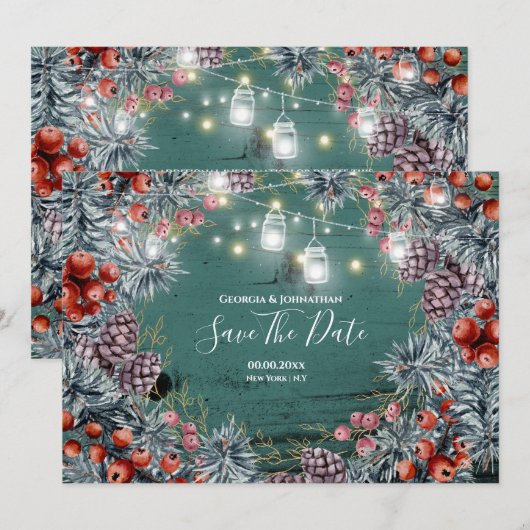Winter bes slinger lichtjes Kerst verlichting Save The Date (Voorkant / Achterkant)