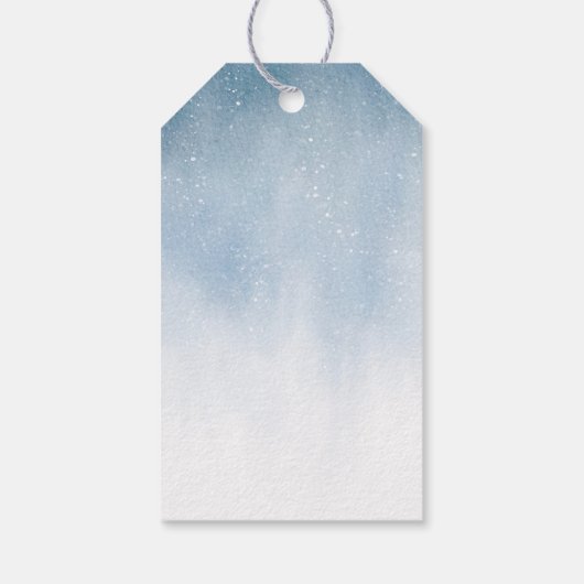 Winter besneeuwde bergbosbruiloft cadeaulabel (Achterkant)