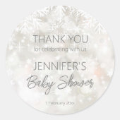Winter besneeuwde pastel baby shower dank u gunst ronde sticker (Voorkant)