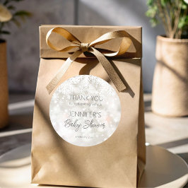Winter besneeuwde pastel baby shower dank u gunst ronde sticker