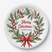 Winter bessen krans rode boog papieren bordje (Voorkant)