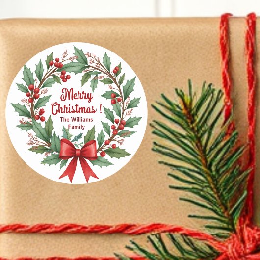 Winter bessen krans rode boog ronde sticker