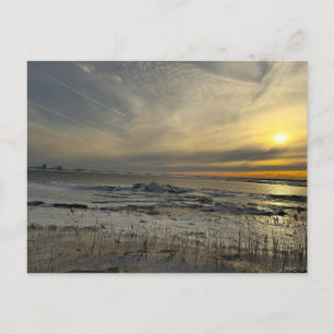 Winter Bevroren Waterlandschap Zonsondergang Ansic Briefkaart