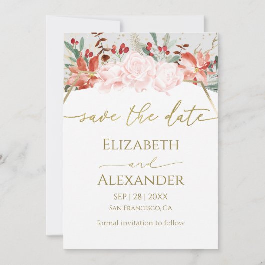 Winter Bewaar de datum Kaart vergulde Waterverf Bl (Voorkant)