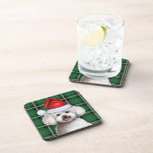 Winter Bichon Frise Hond Vakantie Groen Plaid Bier Onderzetter (Rechterzijde)