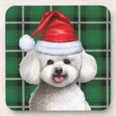 Winter Bichon Frise Hond Vakantie Groen Plaid Bier Onderzetter (Voorkant)