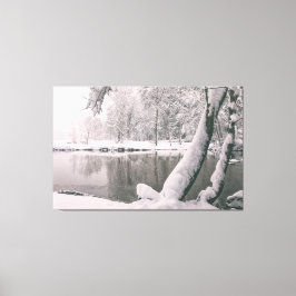 Winter bij de rivier canvas afdruk