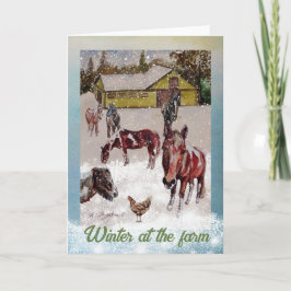 Winter bij het boerderij zacht turkoois en paarden