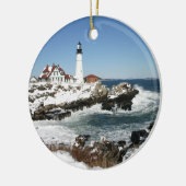 Winter bij Portland Head Light Keramisch Ornament (Links)