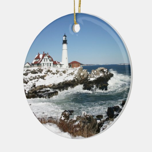 Winter bij Portland Head Light Keramisch Ornament (Links)
