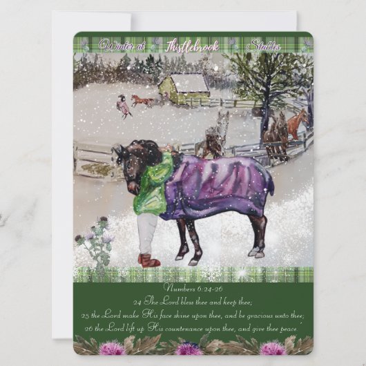 Winter bij Thistlebrook Stables Schrift Feestdagenkaart (Voorkant)