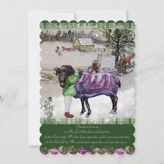 Winter bij Thistlebrook Stables Schrift Vakantie Feestdagenkaart (Voorkant)