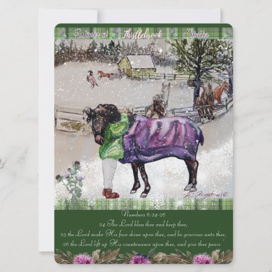 Winter bij Thistlebrook Stables Schrift Vakantie Feestdagenkaart (Voorkant)