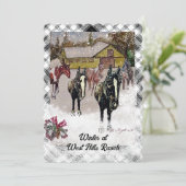 Winter bij West Hills Boerderij 2 zwarte paarden Feestdagenkaart (Staand voorkant)