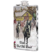 Winter bij West Hills Boerderij 2 zwarte paarden Heupfles (Links)