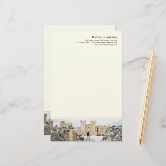 Winter bij Windsor Castle Schildering Briefpapier (Voorkant / Achterkant in situ)