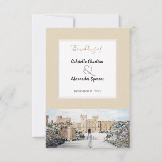 Winter bij Windsor Castle Wedding Response RSVP (Achterkant)