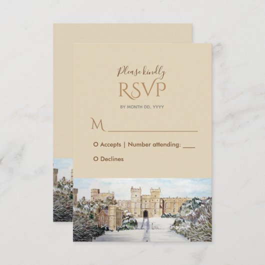 Winter bij Windsor Castle Wedding Response RSVP (Voorkant / Achterkant)