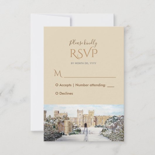 Winter bij Windsor Castle Wedding Response RSVP Kaartje (Voorkant)