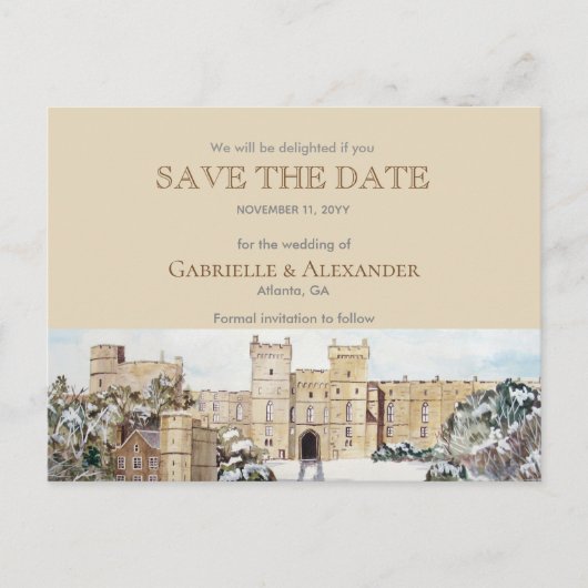 Winter bij Windsor Castle Wedding Save The Date Aankondigingskaart (Voorkant)