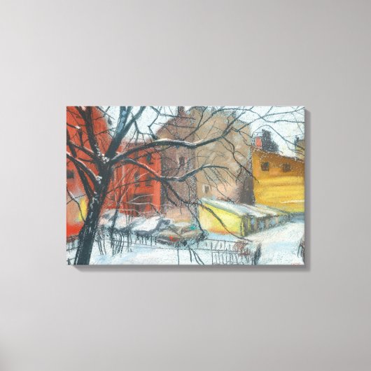 Winter Binnenplaats Landschap Pastel Schilderen Ku Canvas Afdruk (Voorkant)