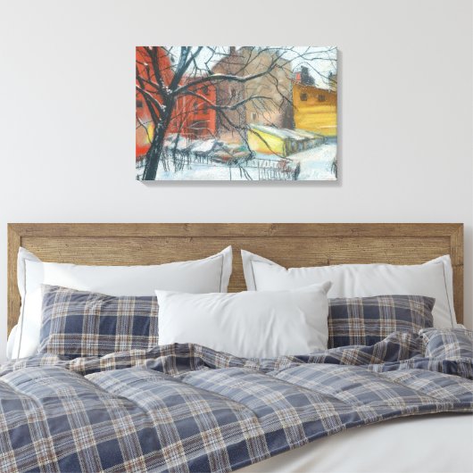 Winter Binnenplaats Landschap Pastel Schilderen Ku Canvas Afdruk (Insitu (Slaapkamer))