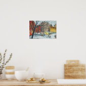 Winter Binnenplaats Landschap Pastel Schilderen Ku Poster (Keuken)