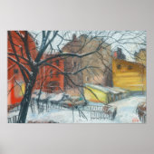 Winter Binnenplaats Landschap Pastel Schilderen Ku Poster (Voorkant)